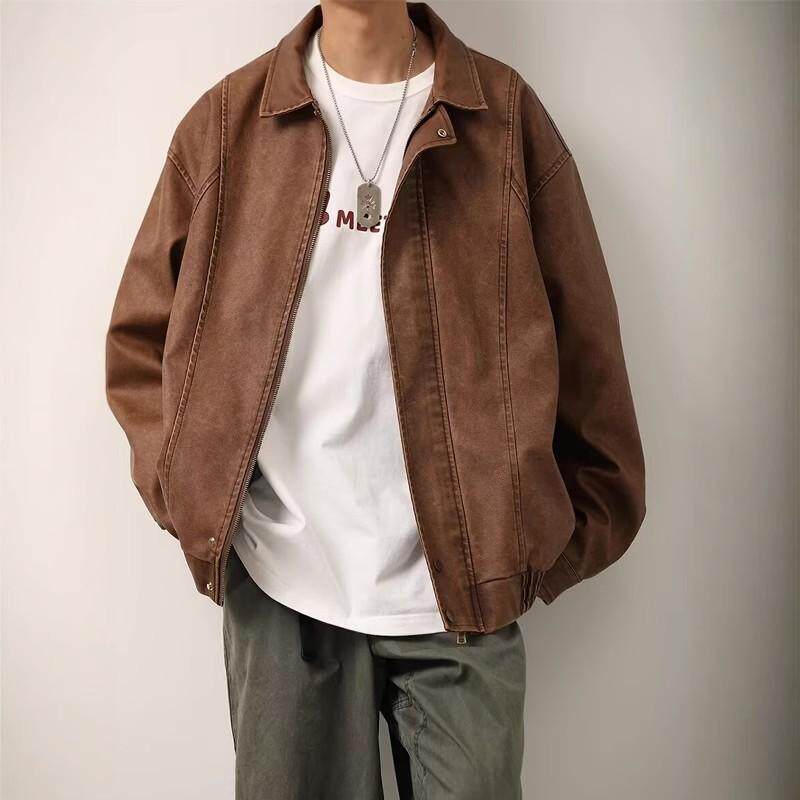 美式复古棕色皮衣外套男女春秋款潮牌痞帅高级感机车服飞行员夹克