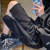 男美式 高街休闲中裤 日系过膝工装 侧边拉链开叉机能短裤 5五分裤 子