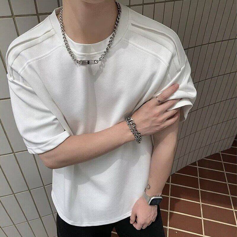 重磅正肩短袖T恤男款夏季cleanfit美式显瘦纯色宽松半袖体恤上衣