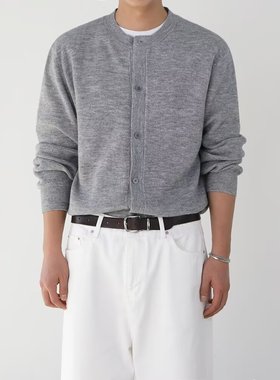 灰色针织开衫外套男款秋冬叠穿打底内搭可外穿韩版慵懒宽松毛线衣