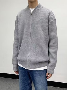 cleanfit灰色毛衣开衫男冬季高级感可外穿针织衫美式复古慵懒外套