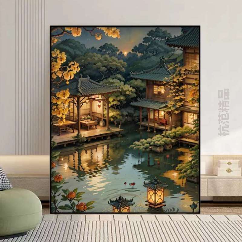 涂色文艺油油画数字挂画古风装饰丙烯建筑手工填充diy客厅]彩画图片