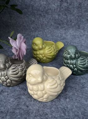 一木一陶小鸟烛台陶瓷摆件家居庭院装饰品创意礼品