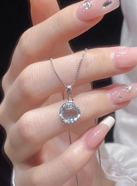 海蓝水晶项链女小众高级感