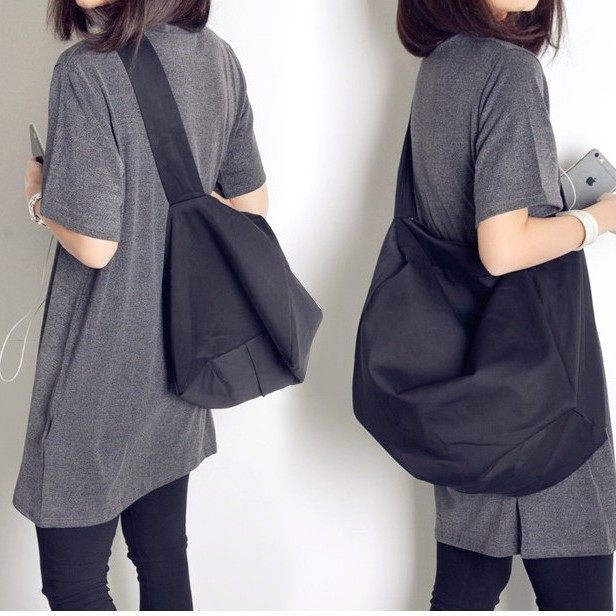 韩风ulzzang超酷立体单肩斜挎包黑色男女简约运动旅行大包帆布包