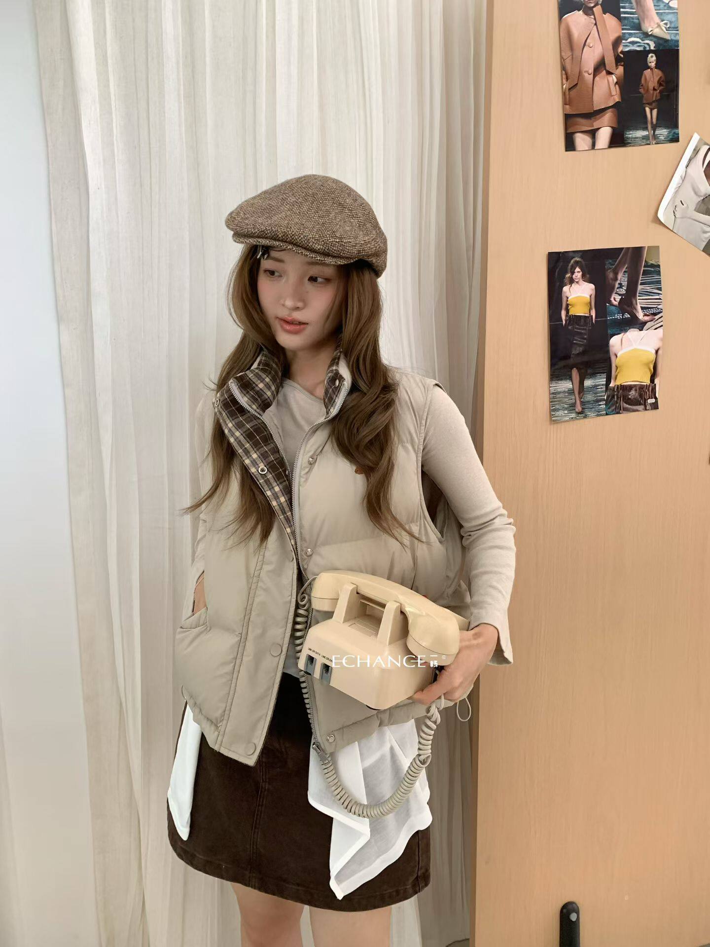 韩系新款时尚高品质立领拼接格子撞色洋气面包服棉服马甲保暖外套
