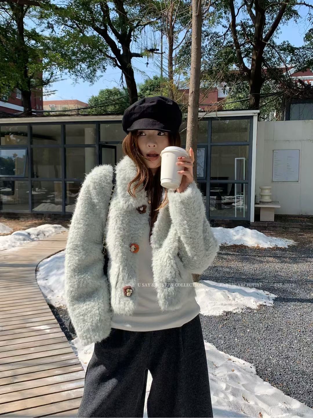 SY韩系新款时尚高品质小翻领彩扣保暖短款小个子皮毛一体外套大衣,女装/女士精品,皮草,淘宝优惠券,粉丝福利购,淘宝优惠卷