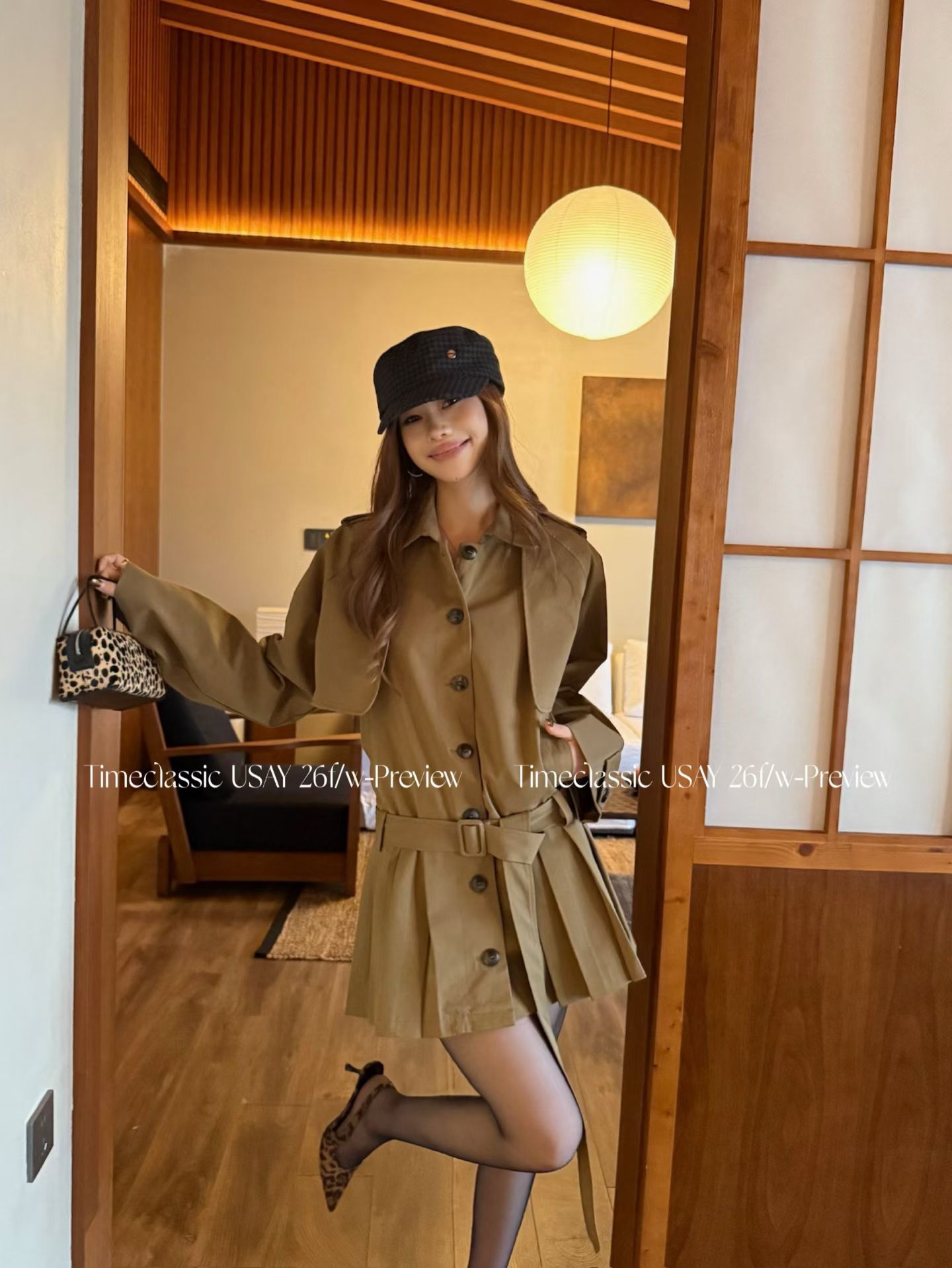韩系新款时尚高品质设计感百褶小众工装风衣外套女带腰带休闲开衫