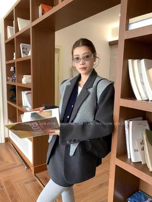 SY新款时尚高品质呢子长袖西装外套带帽子披肩显瘦百搭西服上衣潮