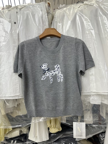 SY韩系新款时尚高品质圆领短袖刺绣卡通短袖针织衫女T恤休闲上衣