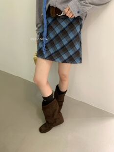 韩系新款时尚设计感高腰显瘦A字半身裙短裙呢子格子包臀短裙女