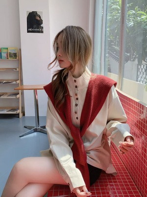 SY韩国新款时尚设计感立领单排特色扣长袖衬衫打底上衣宽松显瘦女