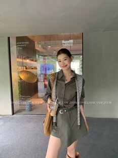 SY韩系新款时尚设计感小众翻领长袖衬衫连衣裙显瘦带披肩气质短裙