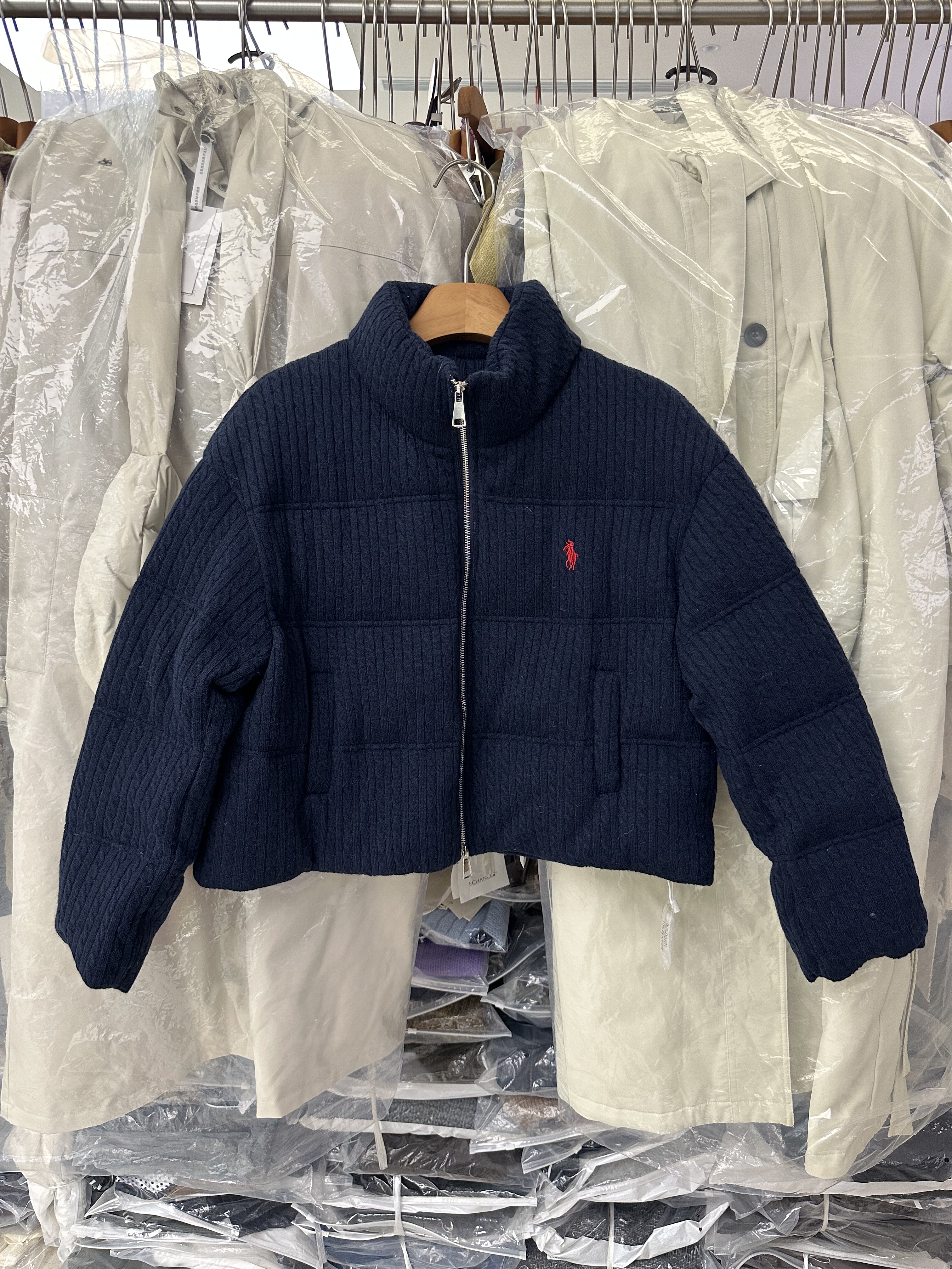 SY韩系新款时尚高品质立领麻花刺绣宽松休闲拉链加厚保暖羽绒服女