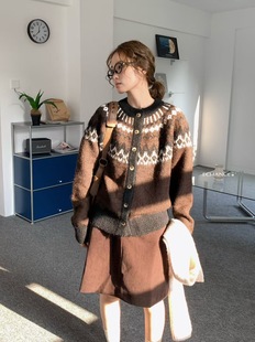 女费而岛毛衣外套女 设计感小众复古提花针织开衫 SY韩系新款 时尚