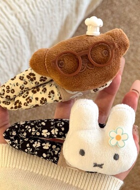 nah软萌米菲兔厨师帽小熊鸭嘴夹秋冬卡通可爱少女碎花掰掰夹发卡