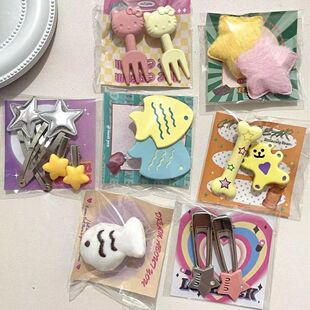 nah可爱发夹混装小鱼干刘海夹kt猫发卡毛绒星星发饰头饰亚文化Y2K