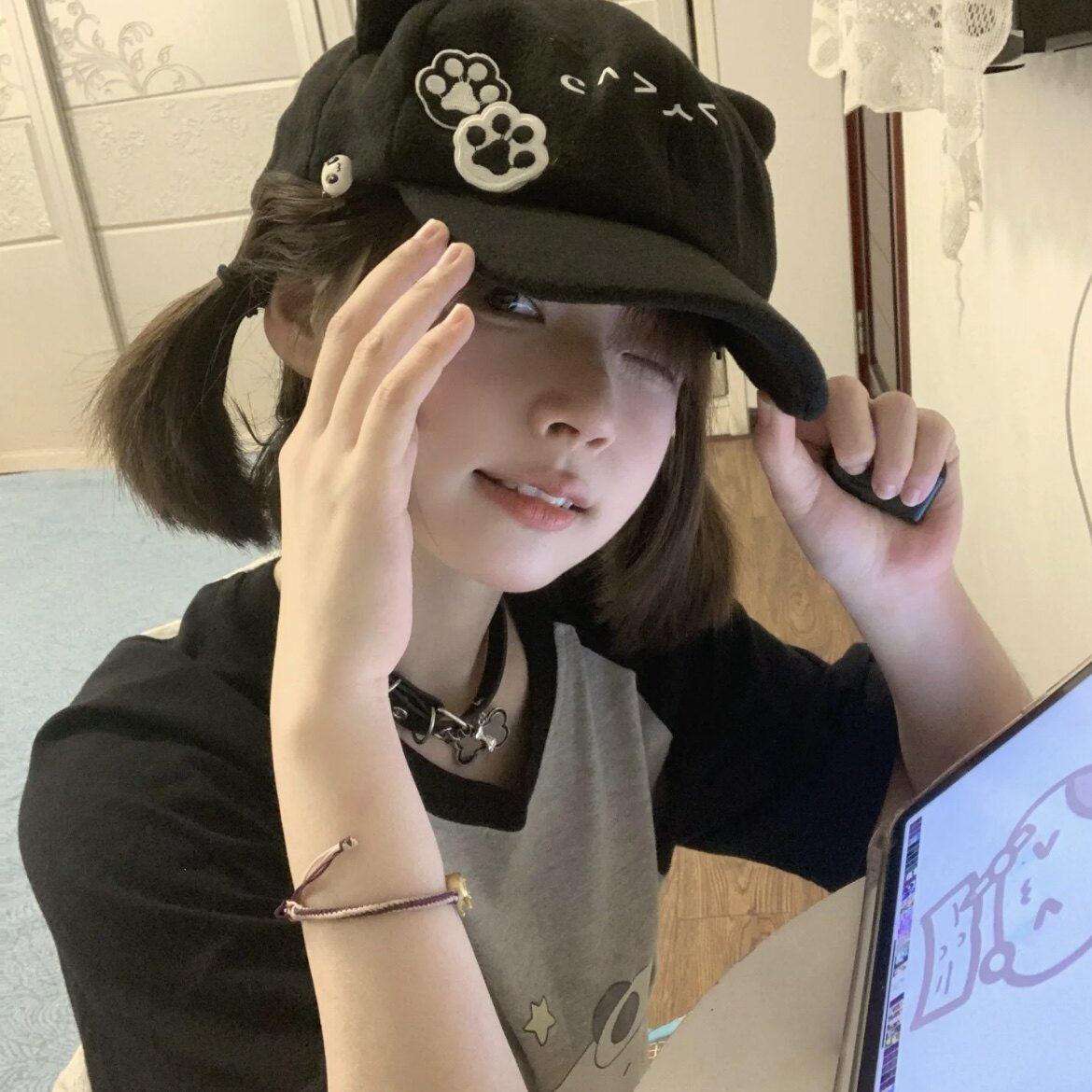 nah猫耳朵鸭舌帽卡通颜文字棒球帽小众日系可爱软妹二次元亚文化