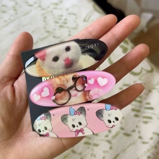 nah韩系软萌美式 猫咪发夹可爱卡通椭圆鸭嘴夹少女心刘海碎发夹y2k