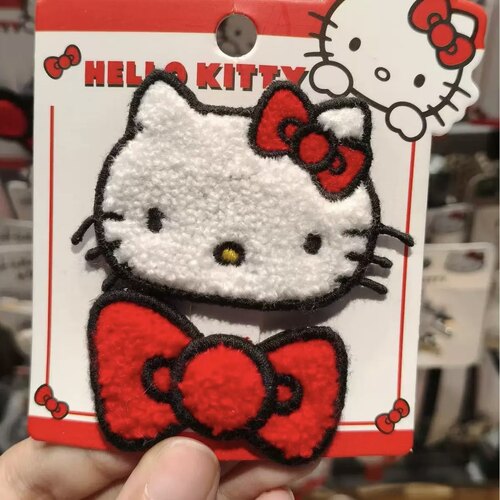 nah三丽鸥新年红色kitty猫凯蒂猫布艺发夹魔术贴头饰发饰夹子可爱