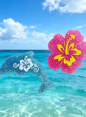 nah 夏日海洋扶桑花闪粉发夹海豚花朵少女心刘海夹小众发饰y2k