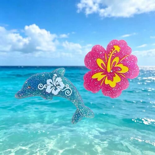 nah 夏日海洋扶桑花闪粉发夹海豚花朵少女心刘海夹小众发饰y2k