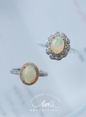 手作风天然欧泊纯银镀金复古戒指