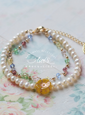 糖果渐变天然珍珠日系双层手链