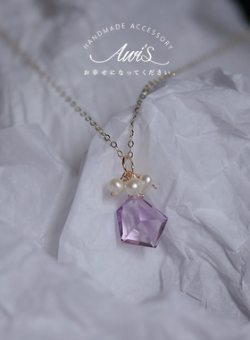 天然紫水晶淡水珍珠14K包金项链