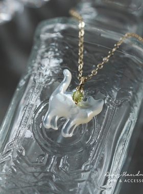 可爱小猫咪宝石吊坠包金项链