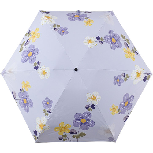 紫宝花卉黑胶五折晴雨伞