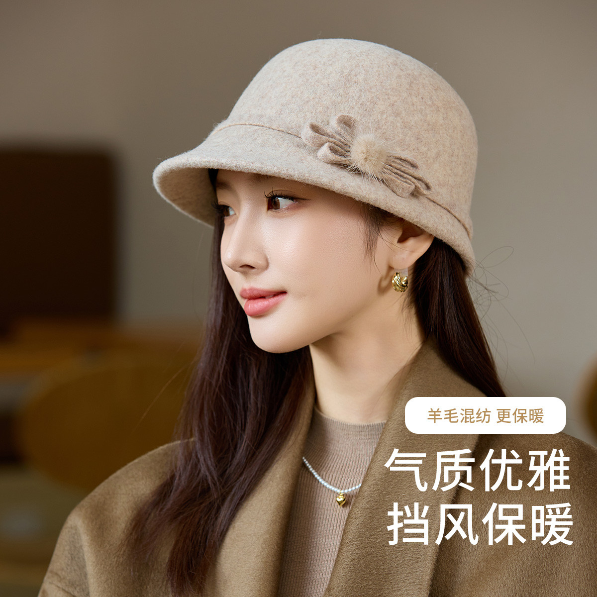 【15年老店】羊毛毛球保暖防风冬季名媛帽子女显脸小时尚马术帽