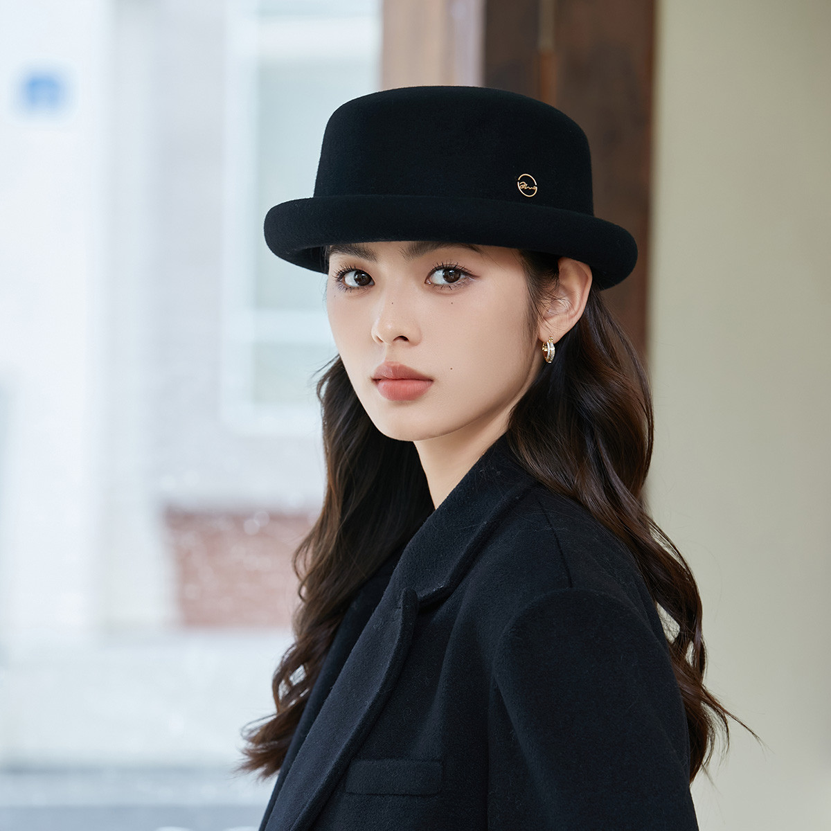 紫宝赫本风女秋冬100%绵羊毛礼帽