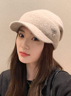 紫宝女秋冬短檐银丝海马毛针织帽