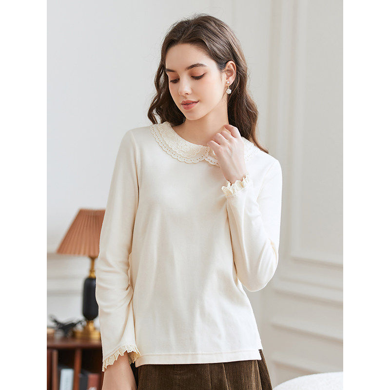 Famecoco折扣店花边领磨毛打底衫保暖圆领长袖T恤上衣FAB8BB026,女装/女士精品,T恤,淘宝优惠券,粉丝福利购,淘宝优惠卷