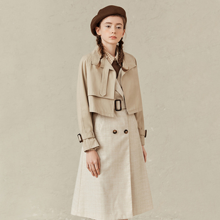 【风衣两件套】Famecoco折扣店优雅长款收腰马甲+短外套F221AT002