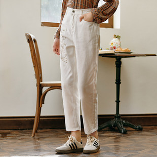 Famecoco折扣店范可儿兔子印花高腰牛仔裤 F225GA013 显瘦直筒裤