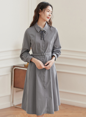 Famecoco范可儿气质通勤长袖连衣裙收腰显瘦A字衬衫裙DAB6FA007