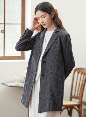 Famecoco折扣店简约肌理感西装外套中长款宽松休闲西服F221AB002