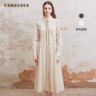 Famecoco折扣店简约知性收腰衬衫 连衣裙FAC1FA023 裙通勤显瘦长款