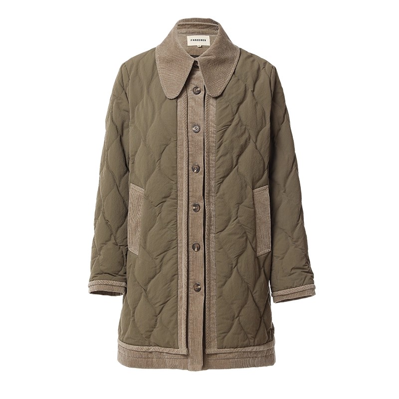 时尚复古翻领拼接菱格羽绒服短款