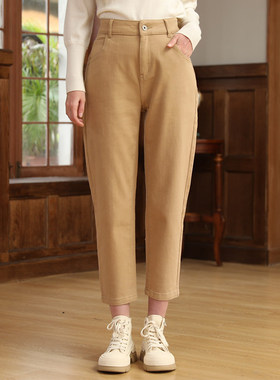 Famecoco范可儿折扣店纯色高腰休闲裤显瘦窄版直筒裤F225GA027