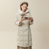 Famecoco折扣店设计感立领羽绒服中长款 宽松加厚白鸭绒F228AD017