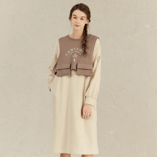 Famecoco范可儿宽松休闲卫衣裙中长款 马甲两件套F221EA007 短款