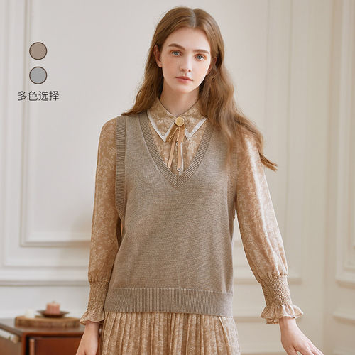 纯色极简V领针织马甲背心百搭