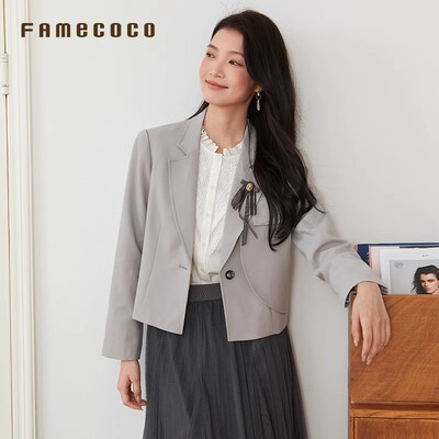 Famecoco范可儿小众设计感短款西装女士休闲西服外套FAB6AW010