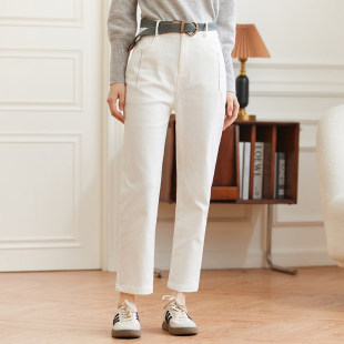 F218GA002 白色长裤 Famecoco范可儿通勤百搭直筒休闲裤 纯棉窄版