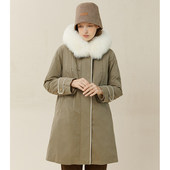 Famecoco范可儿撞色狐狸毛领连帽羽绒服中长款 派克服F228AJ003