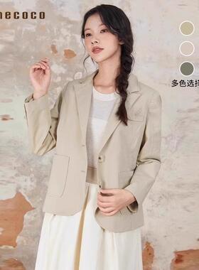 Famecoco折扣店文艺气质范刺绣肌理感女士休闲西装外套FAB6AW012