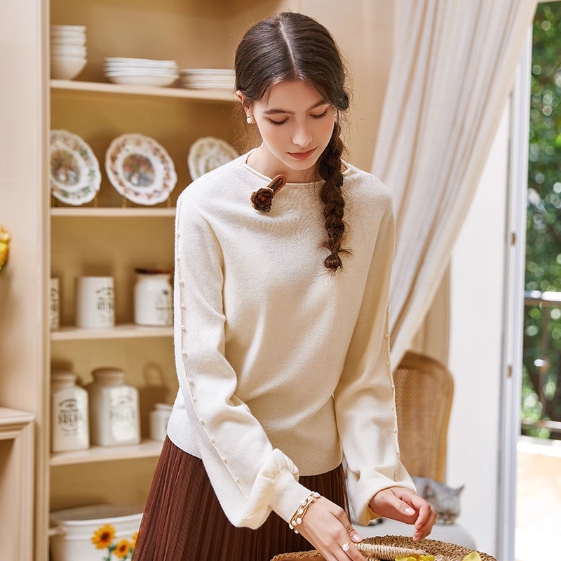 温柔风灯笼袖圆领针织衫宽松显瘦